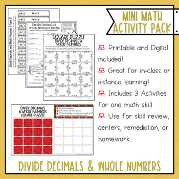 Dividing Decimals by Whole Numbers Math Activities Print and Digital