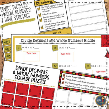 Dividing Decimals by Whole Numbers Math Activities Print and Digital