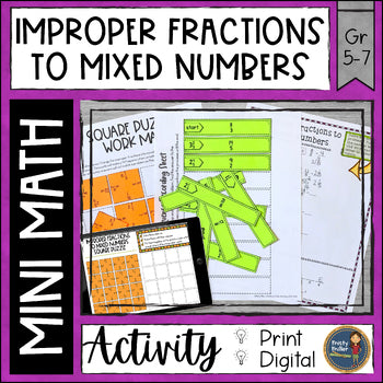 Converting Improper Fractions to Mixed Numbers Math Activities - Print ...