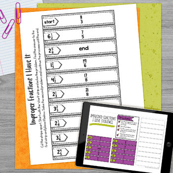 Converting Improper Fractions to Mixed Numbers Math Activities - Print & Digital