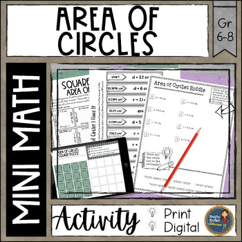 Area of Circles Math Activities Pi Day Middle School - No Prep - Print and Digit