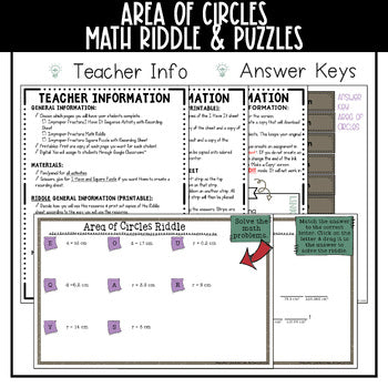 Area of Circles Math Activities Pi Day Middle School - No Prep - Print and Digit