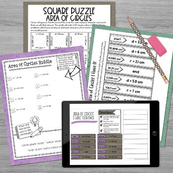 Area of Circles Math Activities Pi Day Middle School - No Prep - Print and Digit