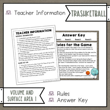 Volume and Surface Area of Rectangular Prisms 1 Trashketball Math Game