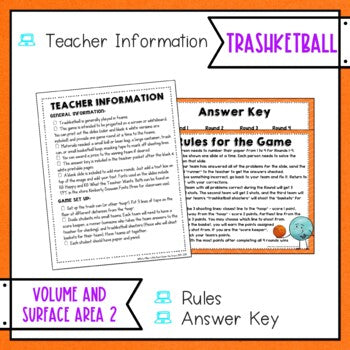 Volume and Surface Area of Rectangular Prisms 2 Trashketball Math Game