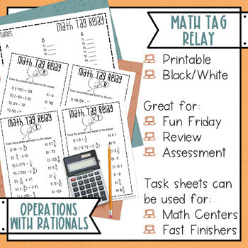 Operations with Rational Numbers Math Tag Relay - Math Game