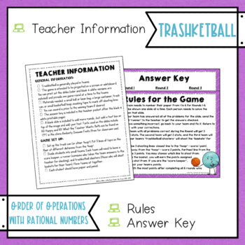 Rational Numbers Order of Operations Trashketball Math Game