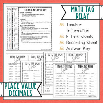 Decimal Place Value Math Tag Relay - Forms, Value, Rounding, Compare, Order