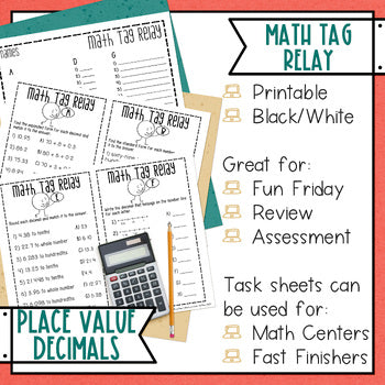 Decimal Place Value Math Tag Relay - Forms, Value, Rounding, Compare, Order