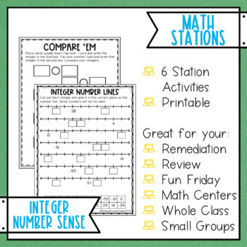 Integer Number Sense Math Stations