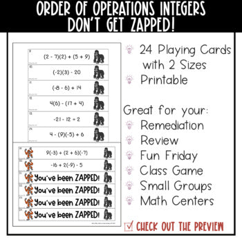 Order of Operations with Integers Don't Get ZAPPED Math Game