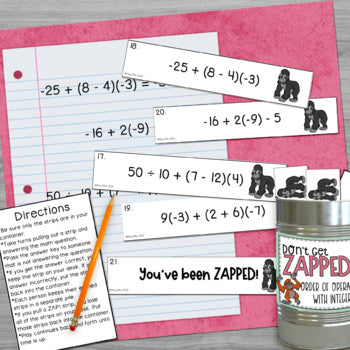 Order of Operations with Integers Don't Get ZAPPED Math Game