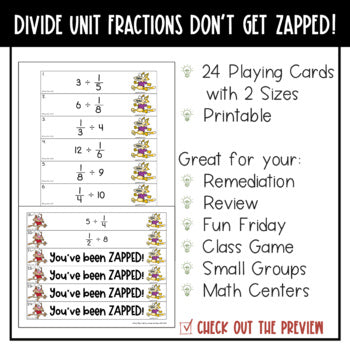 Dividing Unit Fractions and Whole Numbers Don't Get ZAPPED Math Game