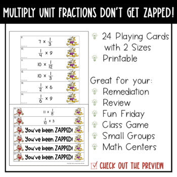 Multiplying Unit Fractions and Whole Numbers Don't Get ZAPPED Math Game