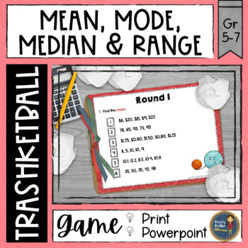 Mean Mode Median Range Trashketball Math Game