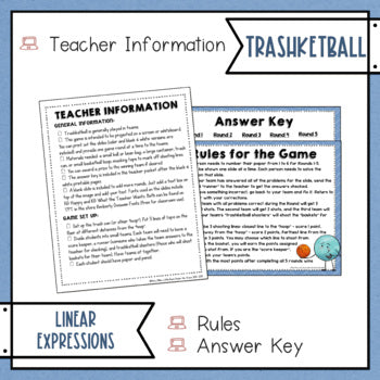 Linear Expressions Trashketball Math Game