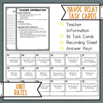 Unit Rates Task Cards Havoc Math Relay