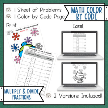 Winter Multiplying and Dividing Fractions Math Color Sheet