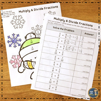 Winter Multiplying and Dividing Fractions Math Color Sheet