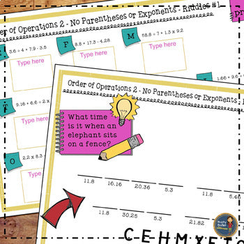 Order of Operations 2 Decimals Math with Riddles - No Prep - Print and Digital