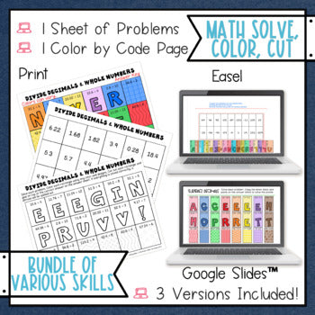 Math Coloring Pages Solve, Color, Cut Bundle