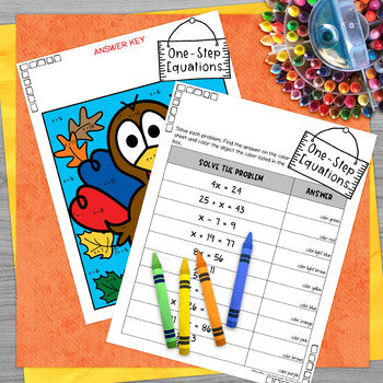 Thanksgiving Math Solving One Step Equations Coloring Page