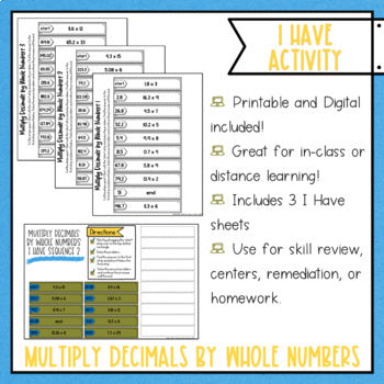 Multiply Decimals by Whole Numbers I Have It Math Cut & Paste - No Prep