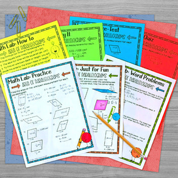 Area of Parallelograms Math Activities Lab - Math Intervention - Sub Plans