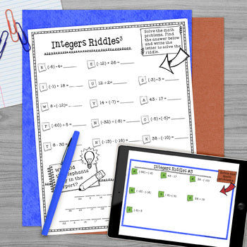 Integers Math Riddles Print and Google Slides™