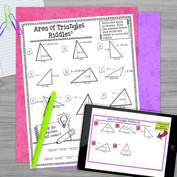 Area of Triangles Math Riddles - Digital and Print