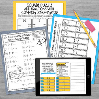 Adding Fractions with Like Denominators Math Activities Digital and Print