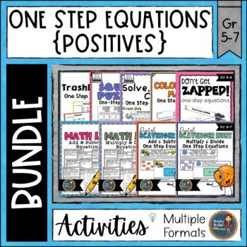 Solving One Step Equations with Positive Numbers Bundle