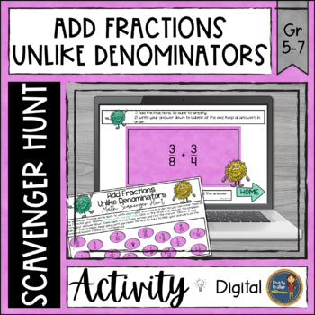 Adding Fractions Unlike Denominators Digital Math Scavenger Hunt