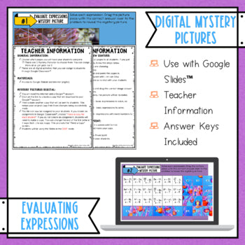 Evaluate Expressions Math Mystery Picture Digital