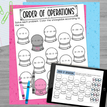 Winter Order of Operations with Exponents Activity -  Math Color Page