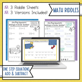 Solving One Step Equations Multiply and Divide Math Riddles Print & Digital