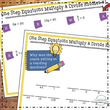 Solving One Step Equations Multiply and Divide Math Riddles Print & Digital