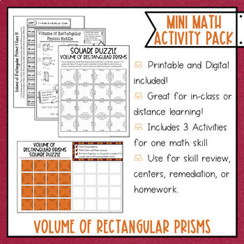 Volume of Rectangular Prisms Math Activities - Math Puzzles and Math Riddle