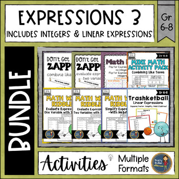 Expressions 3 Bundle with One and Two Variables Integers and Linear Expressions