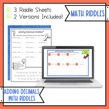 Adding Decimals Math with Riddles - No Prep - Print and Digital