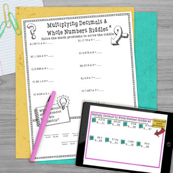 Multiplying Decimals by Whole Numbers Math with Riddles - Print and Digital