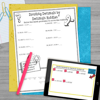 Dividing Decimals by Decimals Math with Riddles - No Prep - Print and Digital