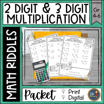 Multi-Digit Multiplication Math Riddles Bundle - Math Worksheets 2 & 3 Digits