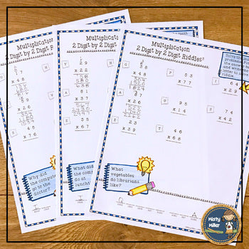 Multi-Digit Multiplication Math Riddles Bundle - Math Worksheets 2 & 3 Digits