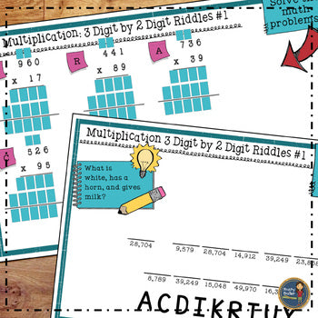 Multi-Digit Multiplication Math Riddles Bundle - Math Worksheets 2 & 3 Digits