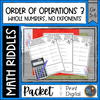 Order of Operations 3 with Parenthesis Math Riddles - No Prep - Print & Digital