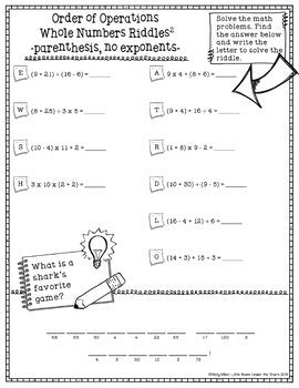 Order of Operations 3 with Parenthesis Math Riddles - No Prep - Print & Digital