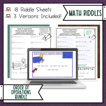 Order of Operations Math with Riddles Bundle - No Prep - Print and Digital