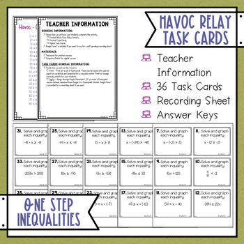 Solving One Step Inequalities Task Cards Havoc Math Relay