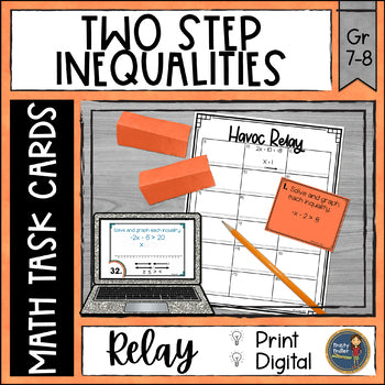 Solving Two Step Inequalities Task Cards Havoc Math Relay